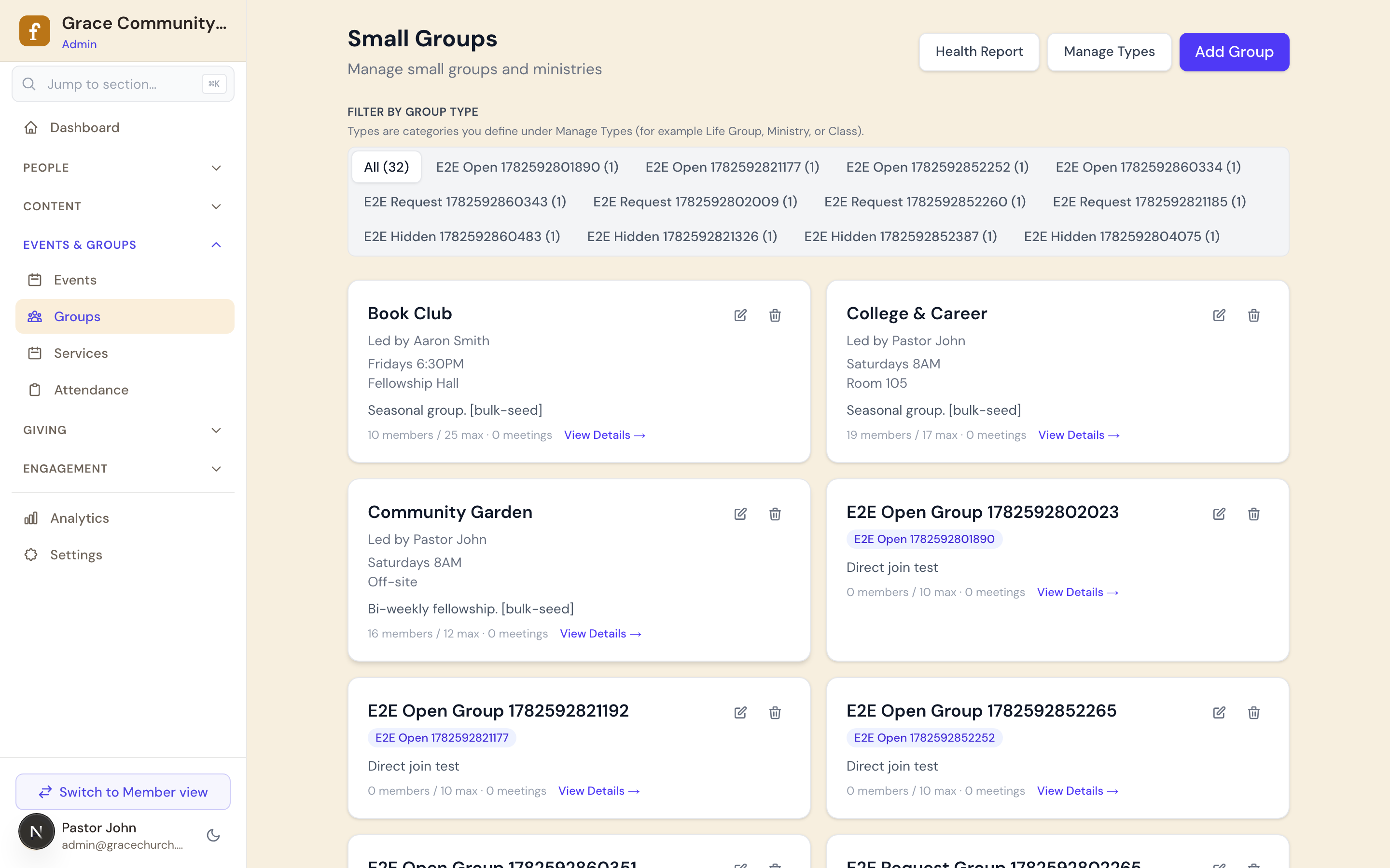 Admin small groups management