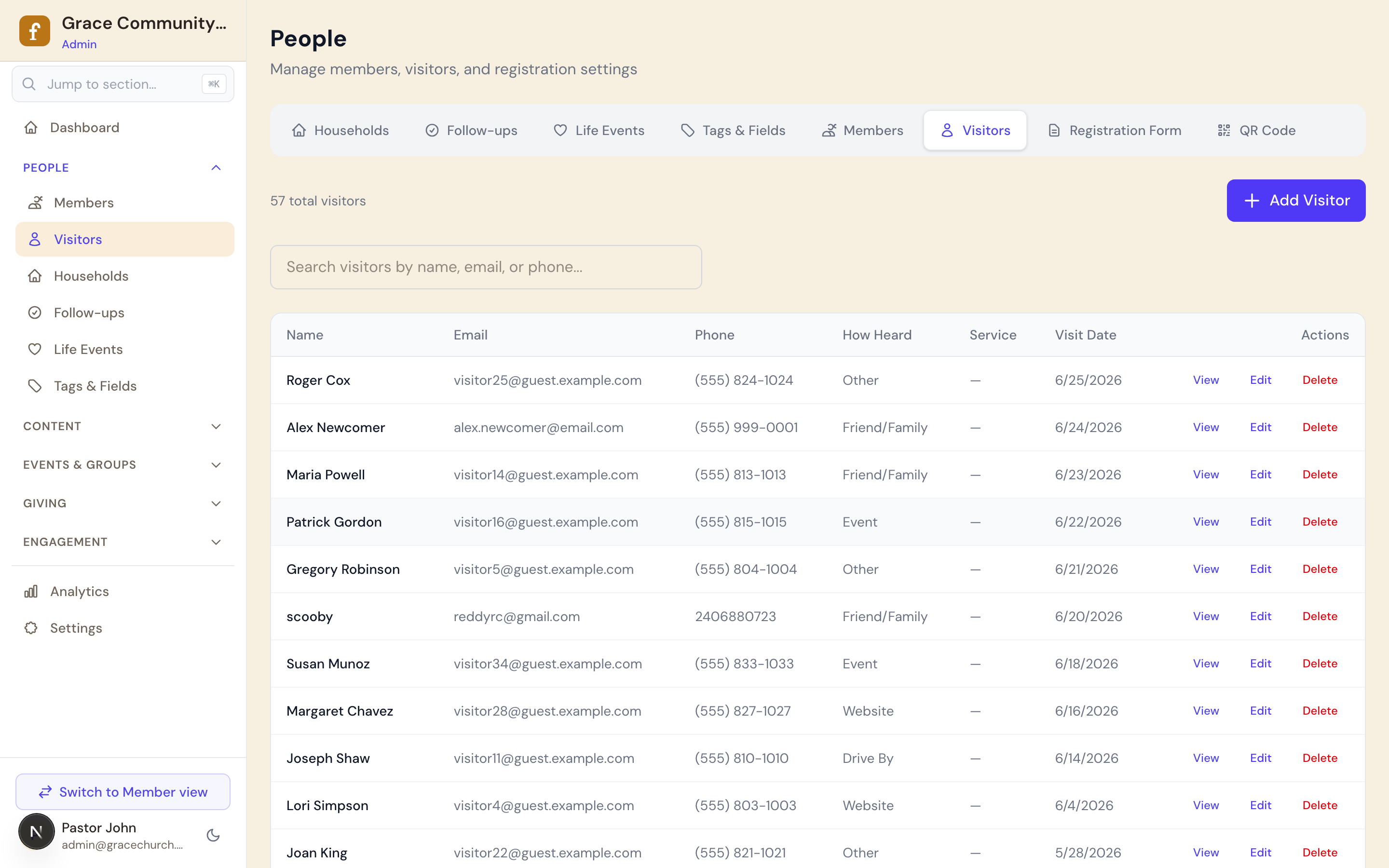 Visitor tracking and convert-to-member workflow