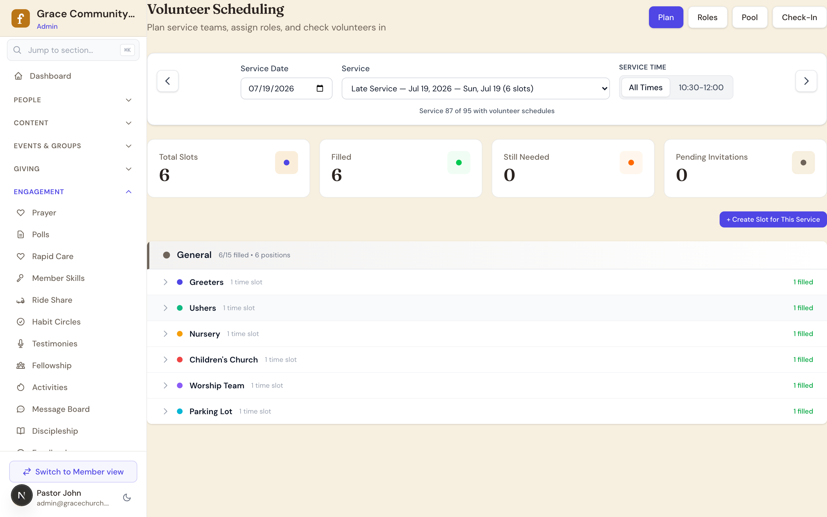 FlockTable volunteer scheduling and service plan