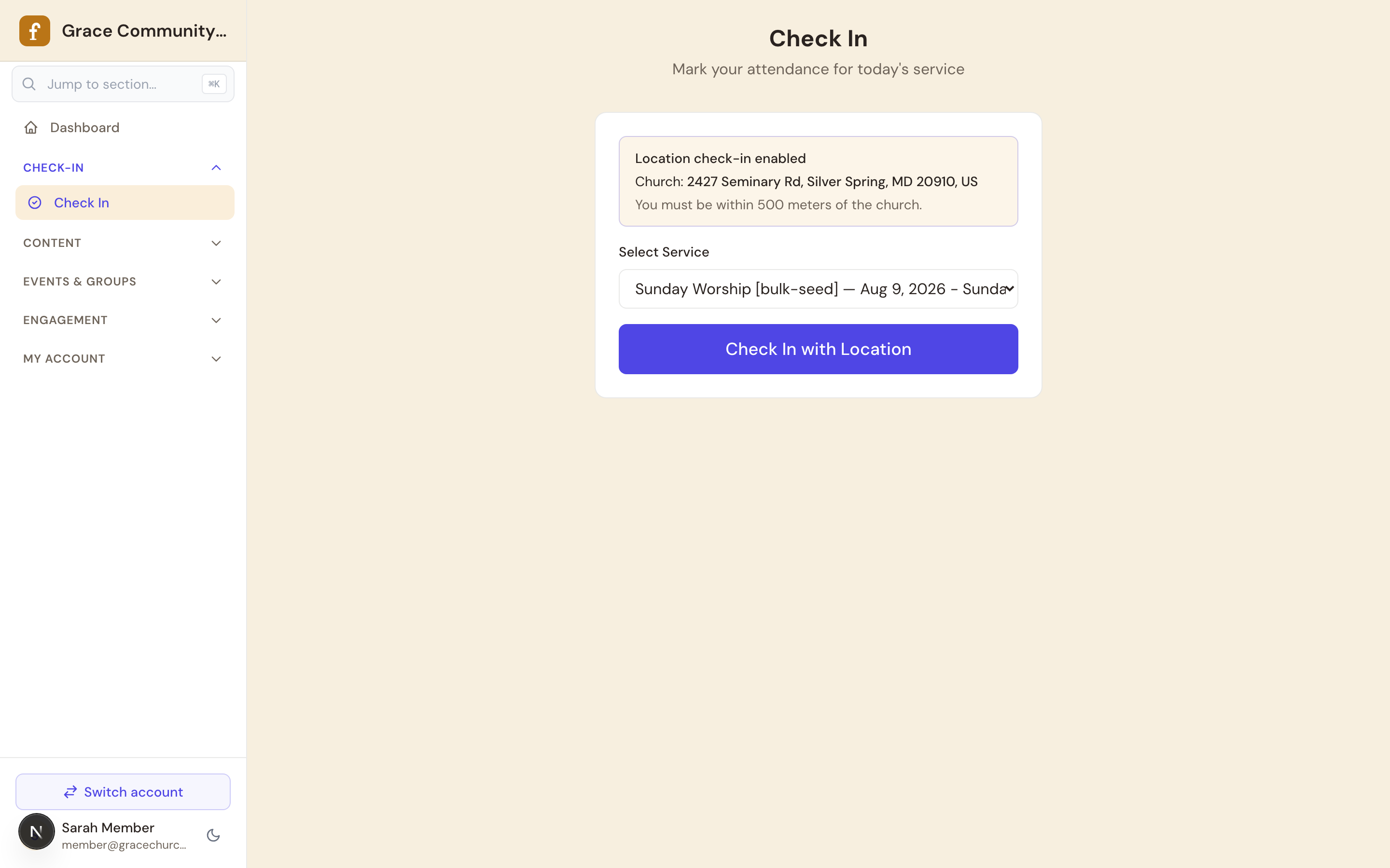 FlockTable member self check-in on mobile