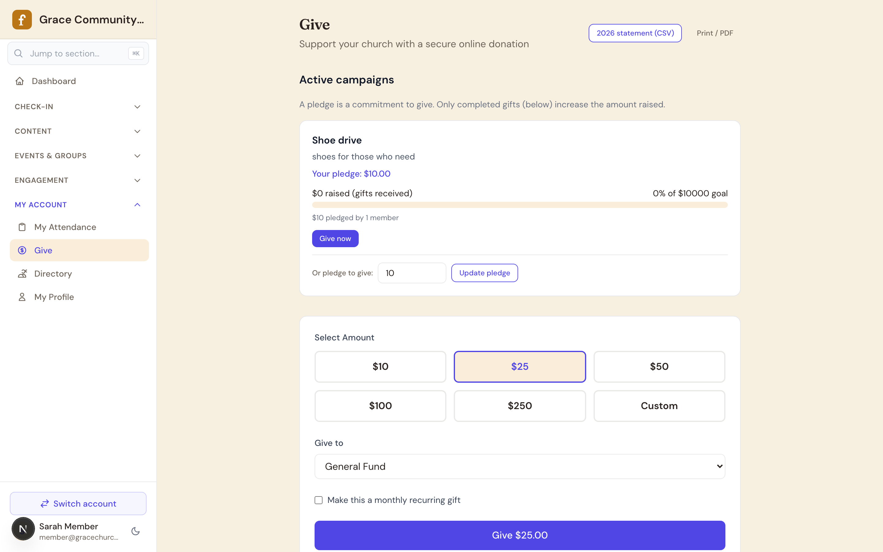 FlockTable member online giving portal