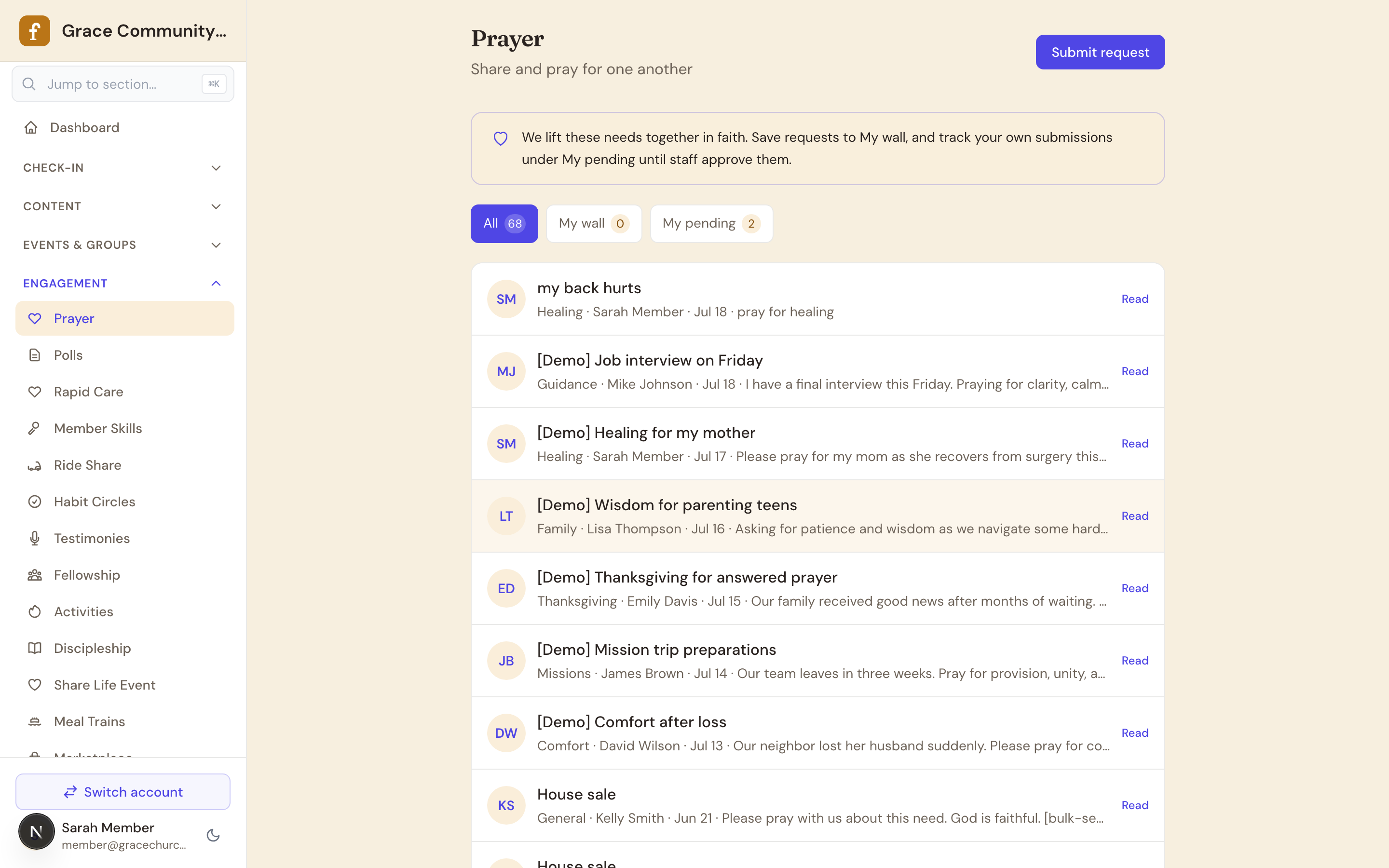 FlockTable member prayer board